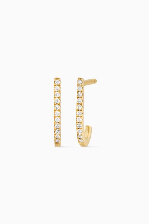 14K Yellow Solid Gold Regal Diamond J Hoops