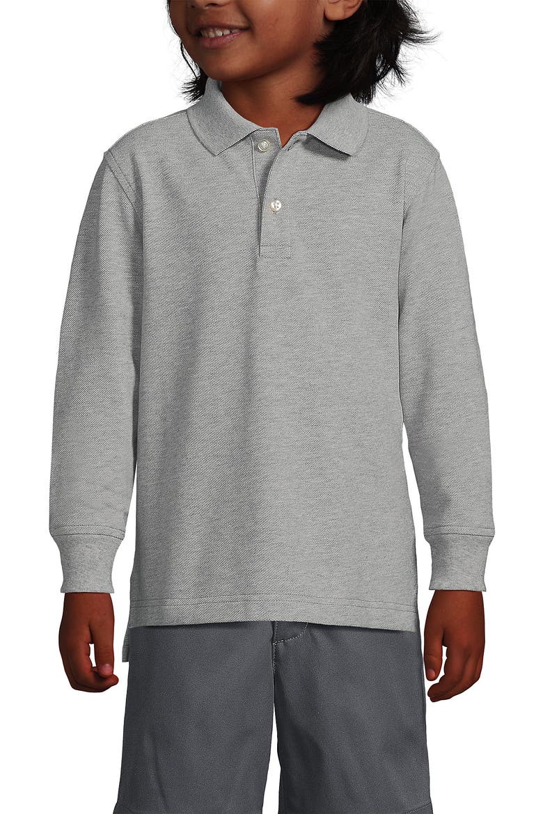 School Uniform Kids Long Sleeve Mesh Polo Shirt, Alternate, color, Gray Heather
