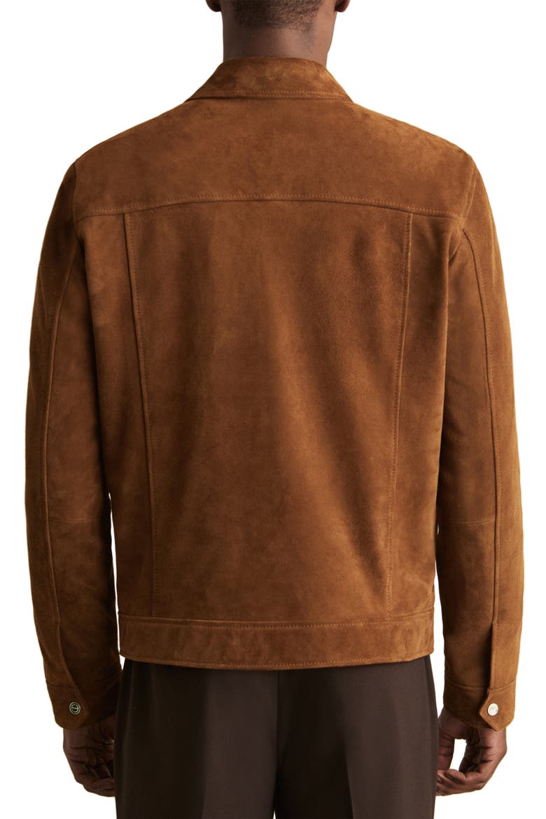 Edington Goatskin Suede Trucker Jacket, Alternate, color, TOBACCO BROWN
