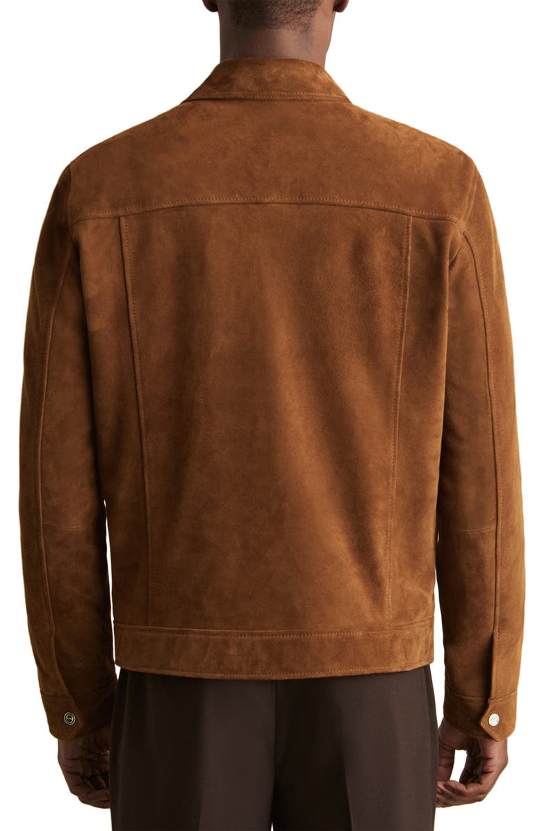 Reiss Edington Goatskin Suede Trucker Jacket, Alternate, color, Tobacco Brown