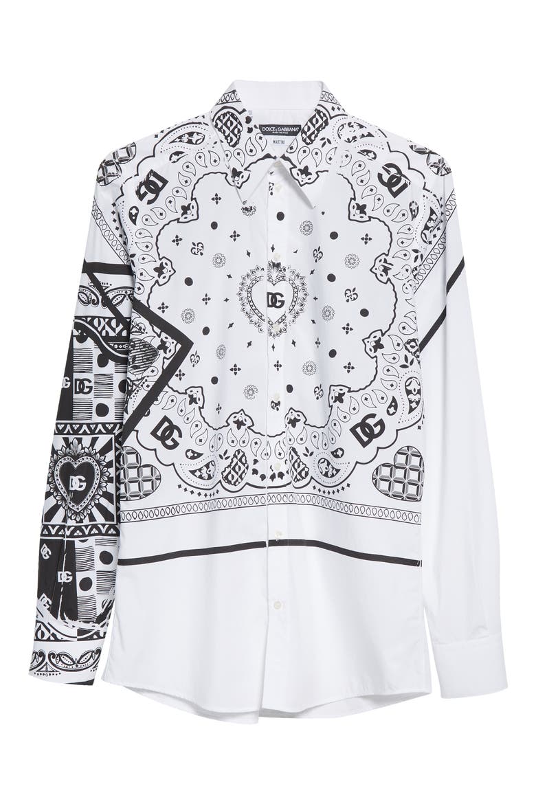 Martini Fit Bandana Print Cotton Button-Up Shirt, Alternate, color, OPTICAL WHITE