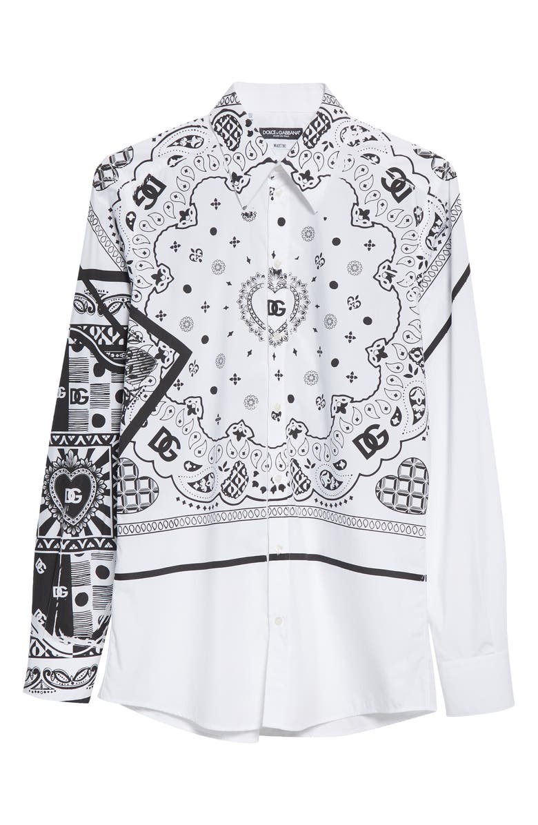 Dolce&Gabbana Martini Fit Bandana Print Cotton Button-Up Shirt, Alternate, color, 