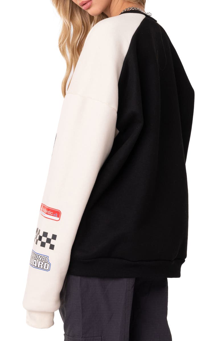EDIKTED Fast Track Graphic Sweatshirt, Alternate, color, Black
