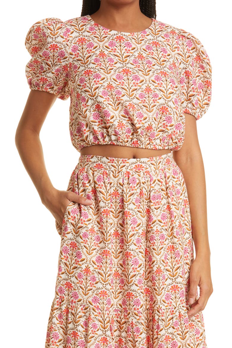 Floral Crop Linen Top, Main, color, WALLPAPER FLORAL