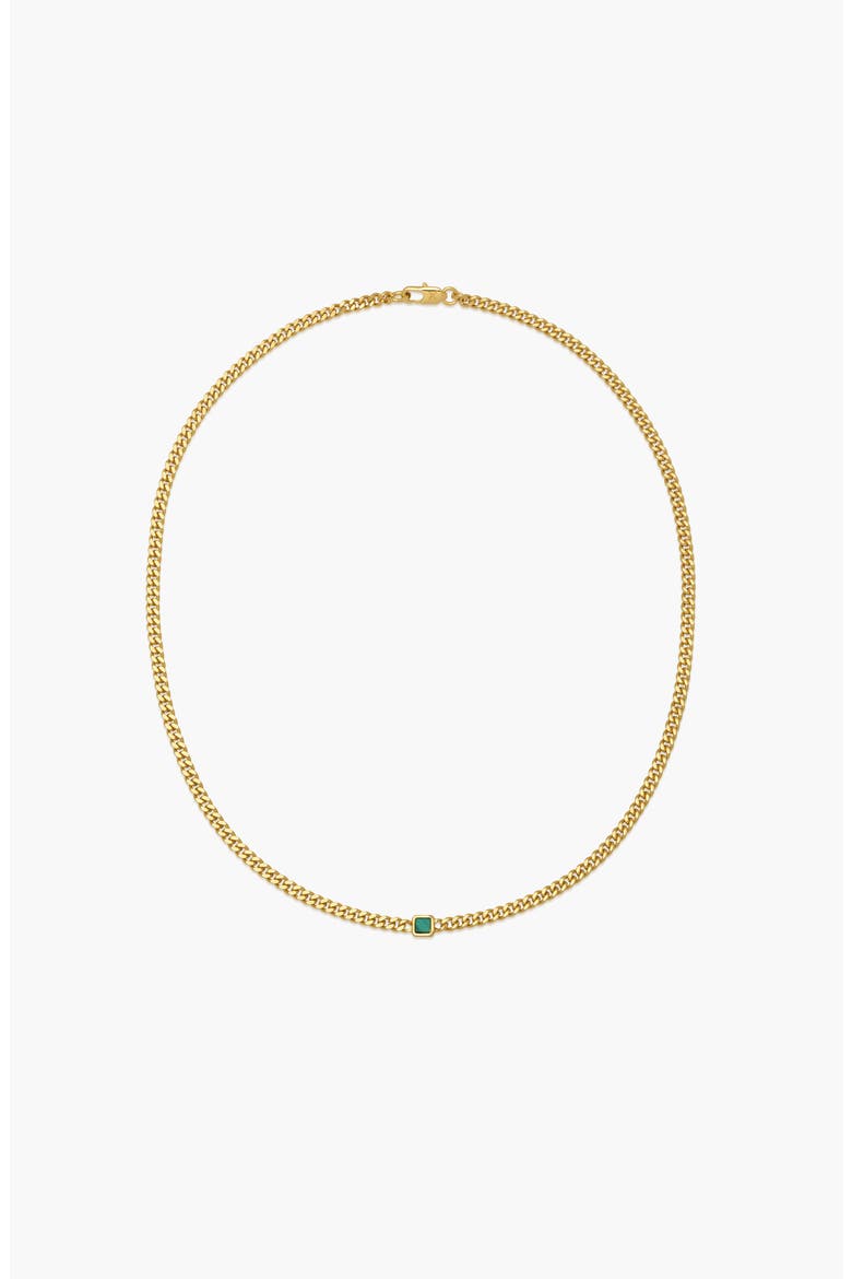 Pea Malachite Stone Curb Chain Short Necklace in Gold, Main, color, Gold