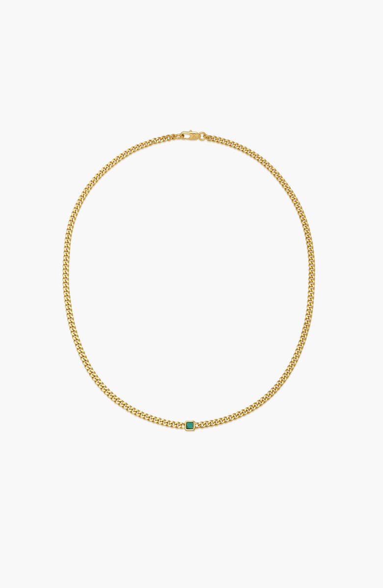 YOJ Pea Malachite Stone Curb Chain Short Necklace in Gold, Main, color, Gold