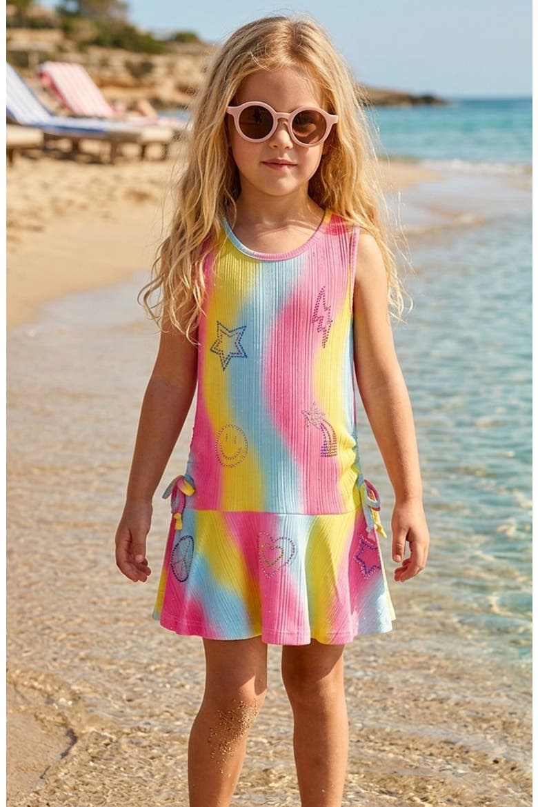 Kids' Rainbow Drop Waist Dress, Alternate, color, PINK MULTI
