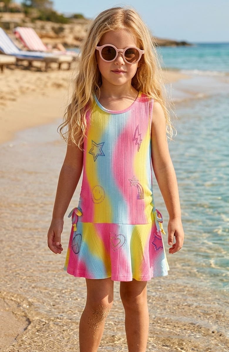 Sara Sara Kids' Rainbow Drop Waist Dress, Alternate, color, Pink Multi