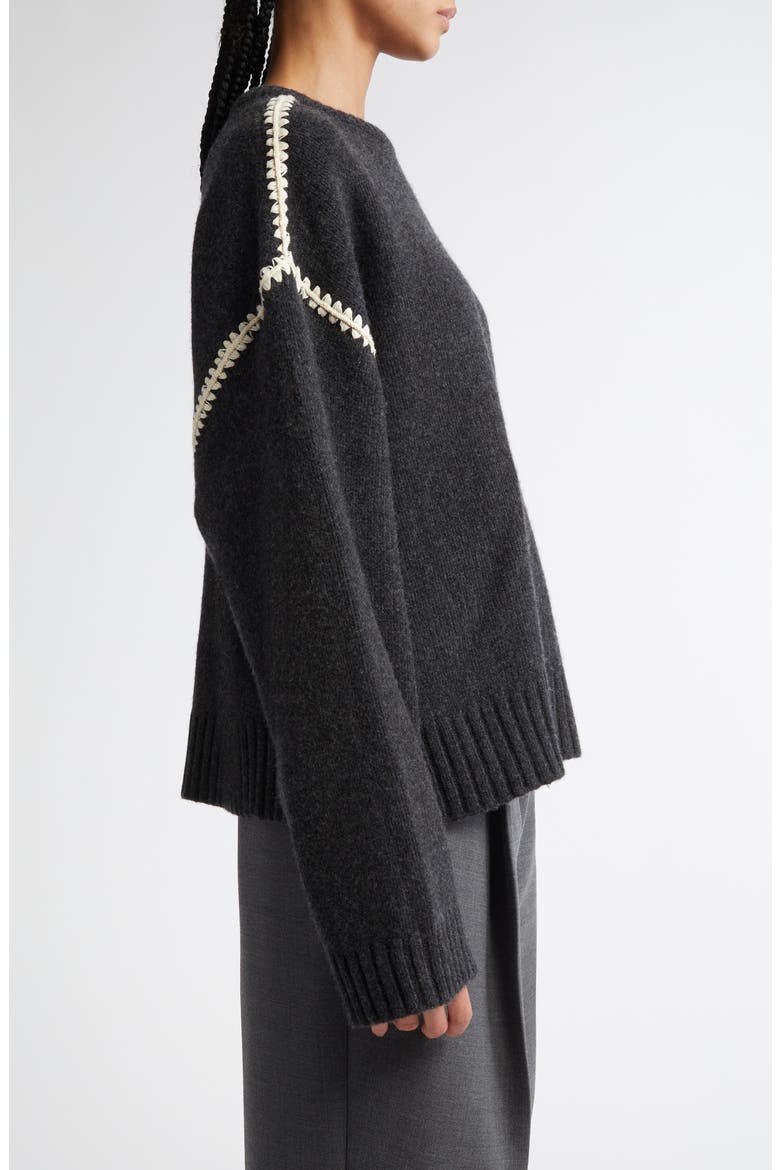 Shell Stitch Trim Wool, Cashmere & Cotton Sweater, Alternate, color, GREY MELANGE 074