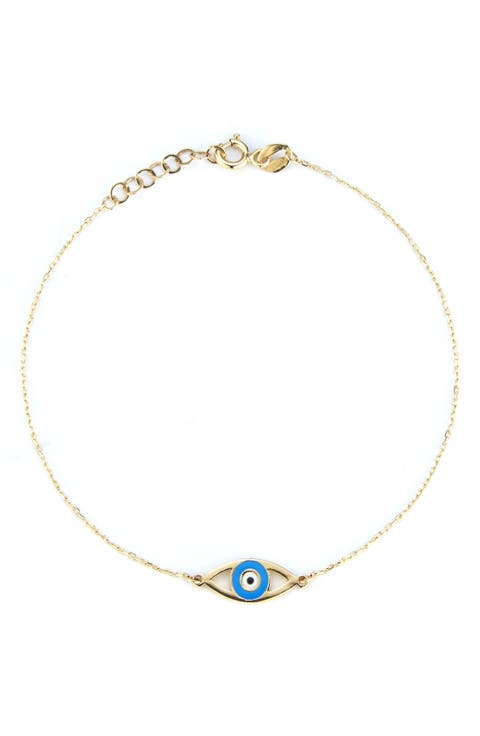 14K Yellow Gold Enamel Evil Eye Bracelet