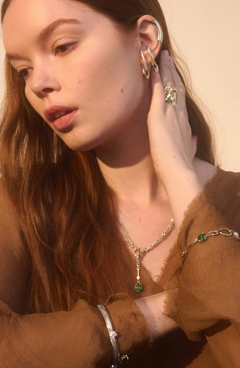 Lady Grey Aria Freshwater Pearl & Cubic Zirconia Toggle Necklace, Alternate, color, Silver/ Green