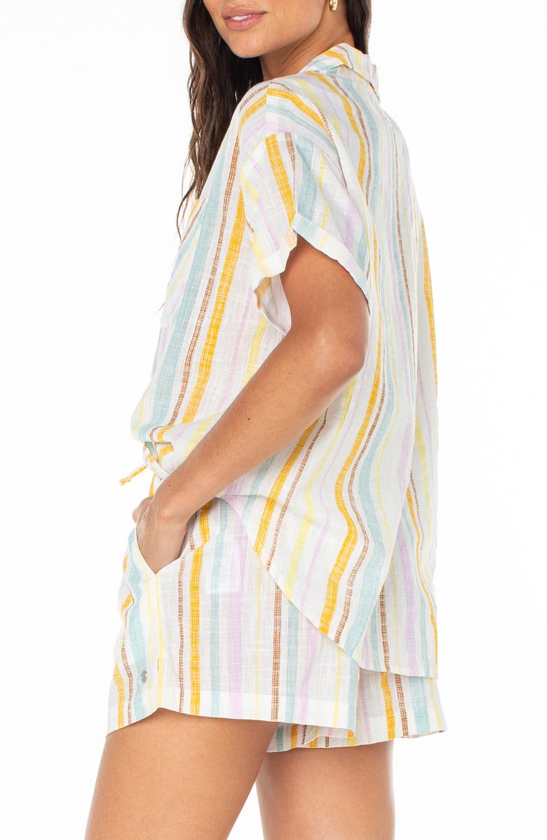 Roxy Beach Nostalgia Stripe Camp Shirt, Alternate, color, Egret