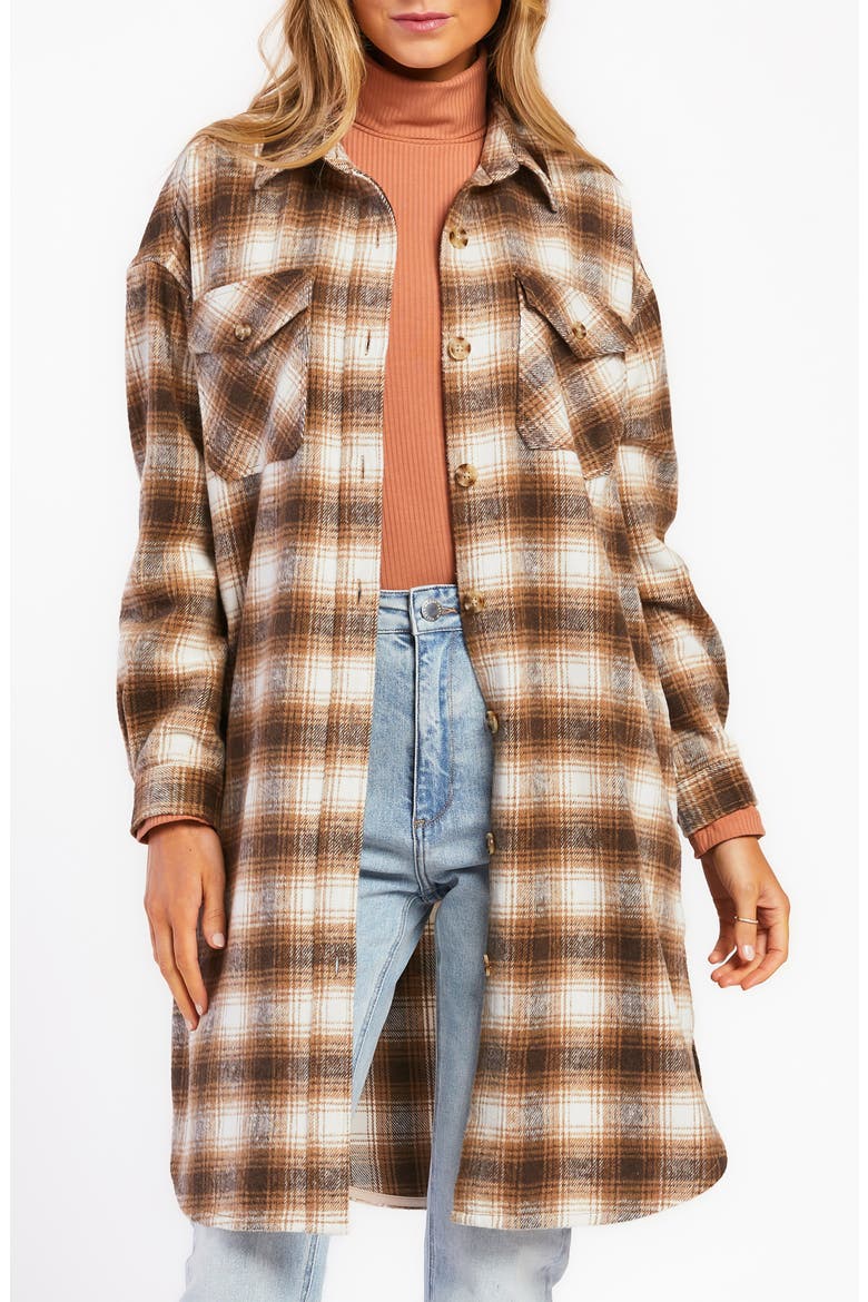 Asher Utility Long Shacket, Main, color, BROWN PLAID