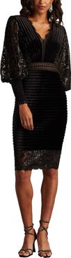 Tadashi Shoji Pleated Long Sleeve Velvet Cocktail Dress