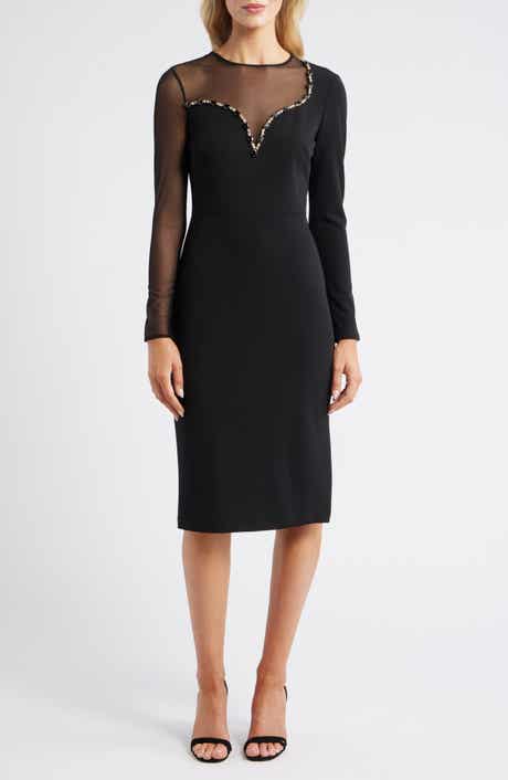 Vince Camuto Long Sleeve Beaded Crepe Midi Dress