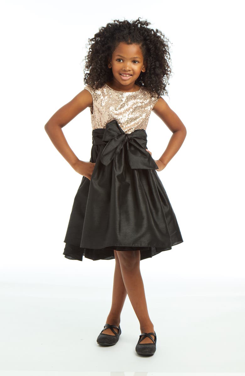 Pippa & Julie Kids' Alicia Sequin High Low Dress, Alternate, color, Gold/ Black