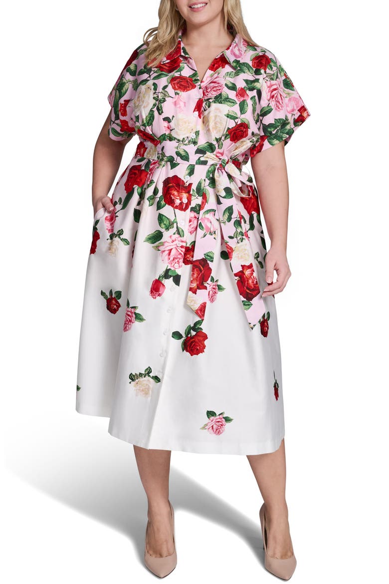 Placed Floral Stretch Cotton Midi Shirtdress, Main, color, CORNELIA ROSE/ SFT WHT MULTI