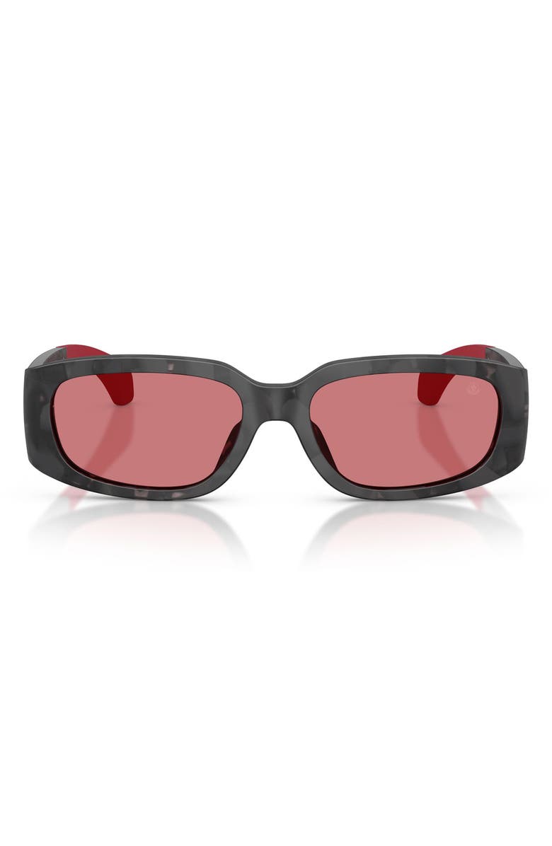 Moncler Lumin 55mm Rectangular Sunglasses, Main, color, Dark Regolith / Red Solid
