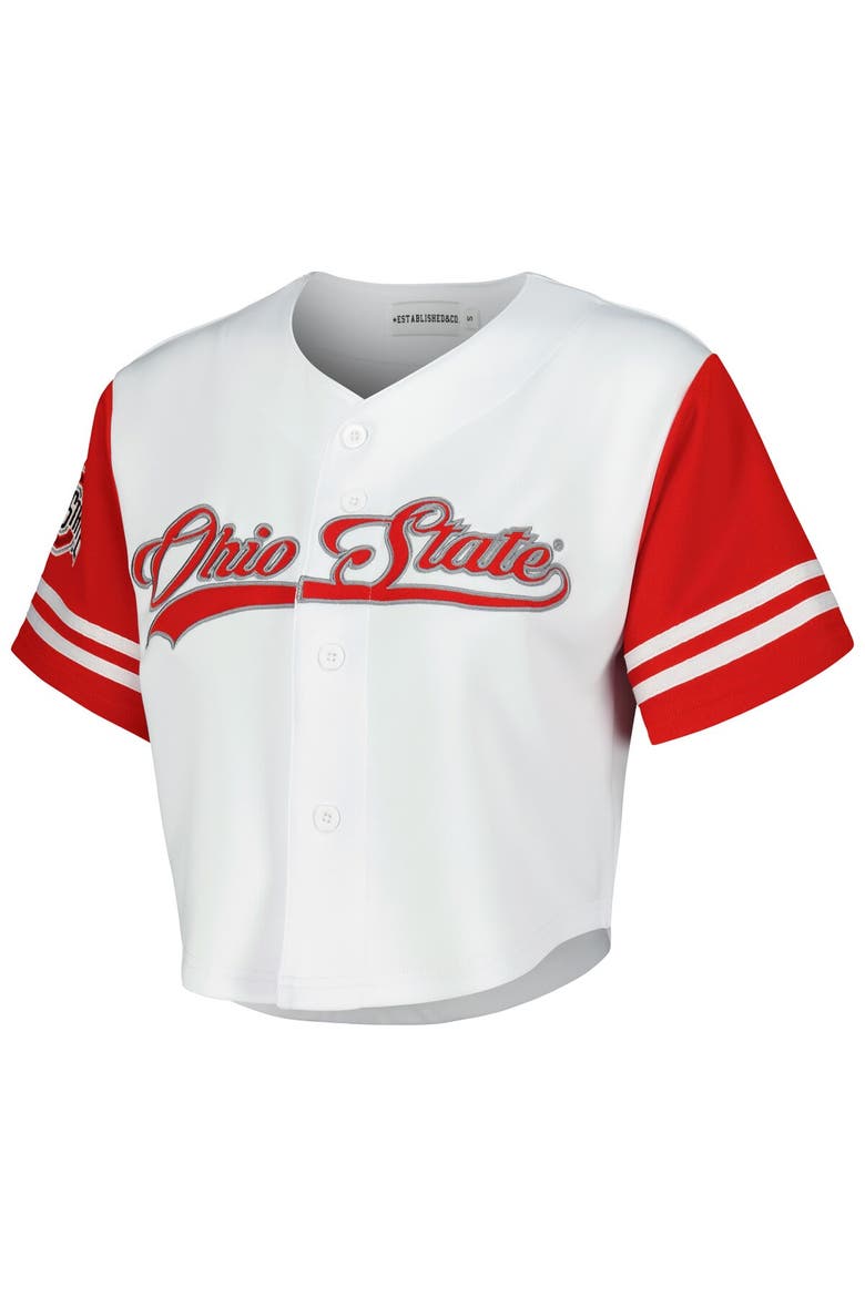 Women's Established & Co. White Ohio State Buckeyes Baseball Jersey Cropped T-Shirt, Alternate, color, White