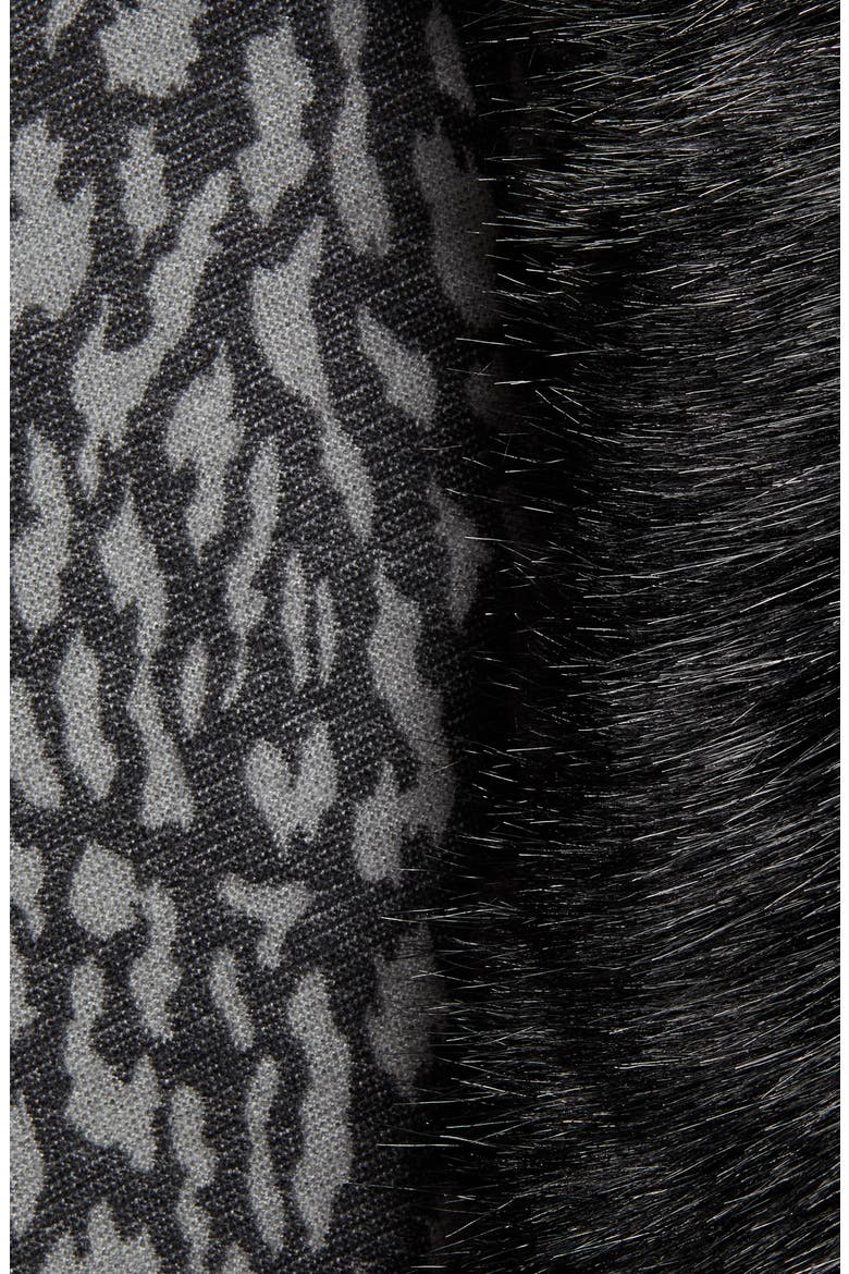 Faux Fur Trim Knit Wrap, Alternate, color, GREY LEOPARD