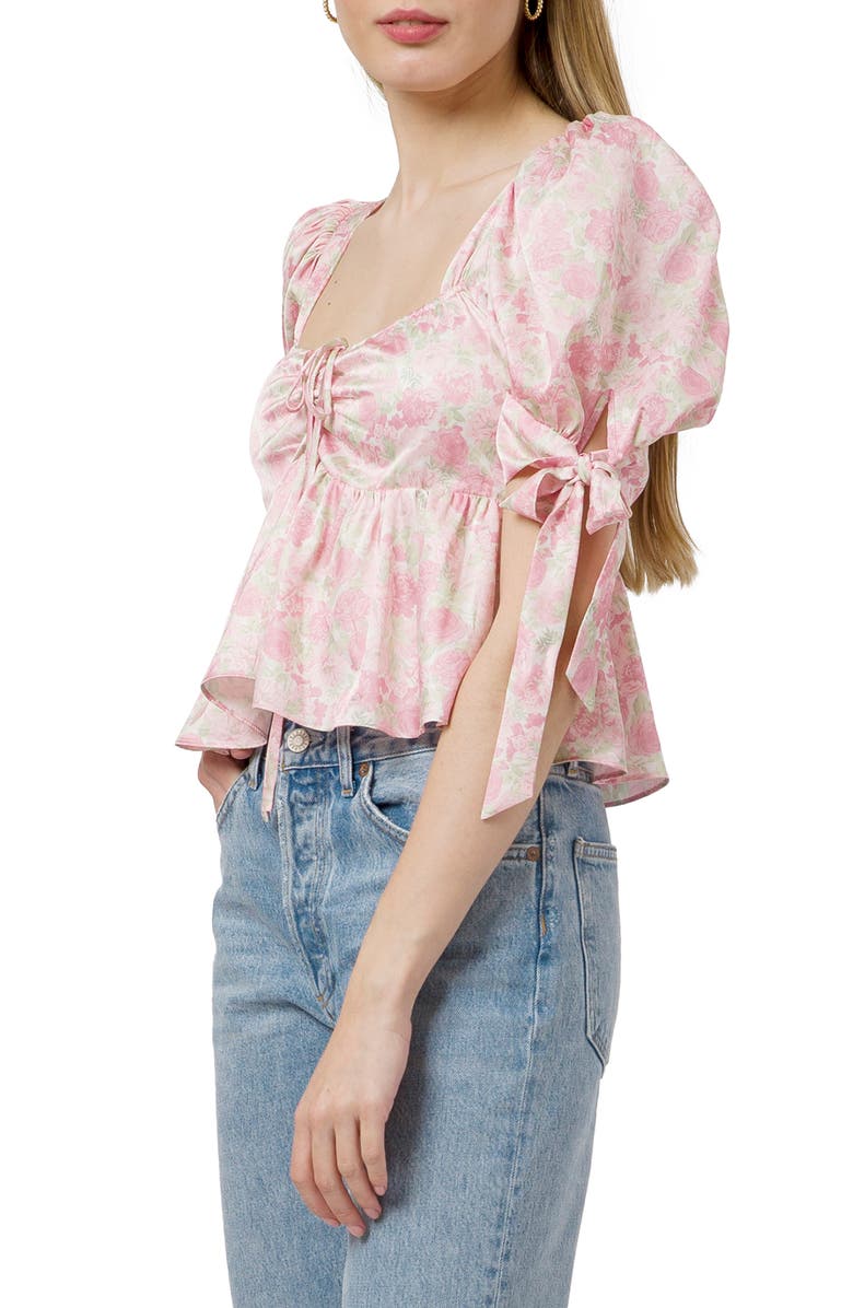 WAYF Floral Print Puff Sleeve Peplum Top, Alternate, color, 