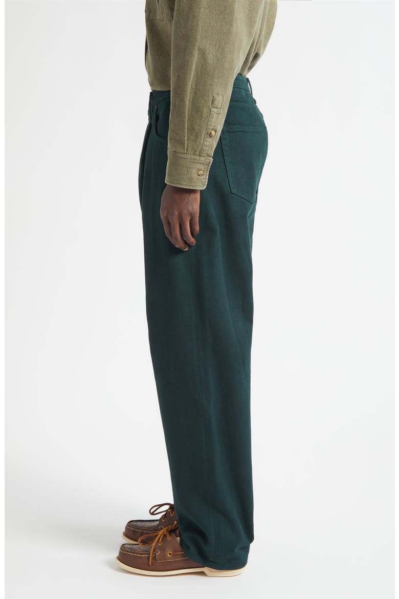Brushed Back Pleated Organic Cotton Jeans, Alternate, color, DARK GREEN