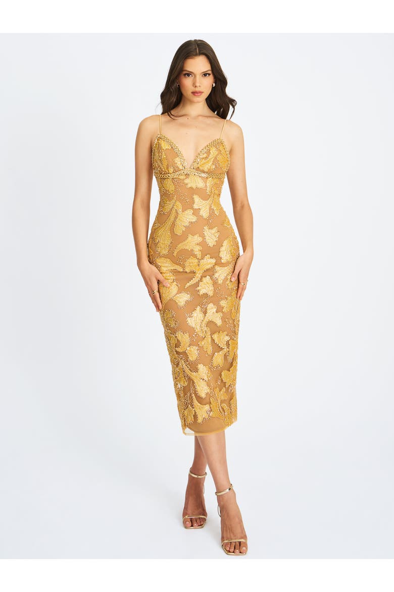 Edie Beaded Sequin Midi Pencil Dress, Alternate, color, Golden bronze