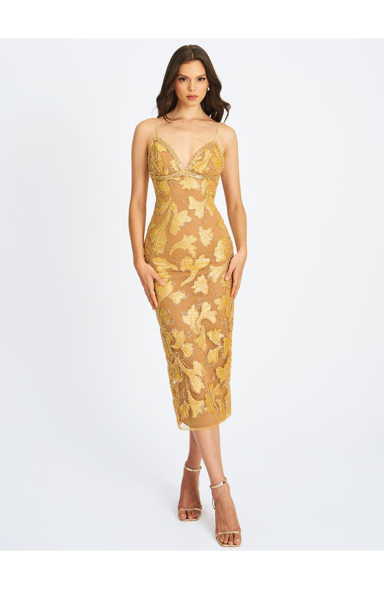 Miss Circle Edie Beaded Sequin Midi Pencil Dress, Alternate, color, Golden Bronze