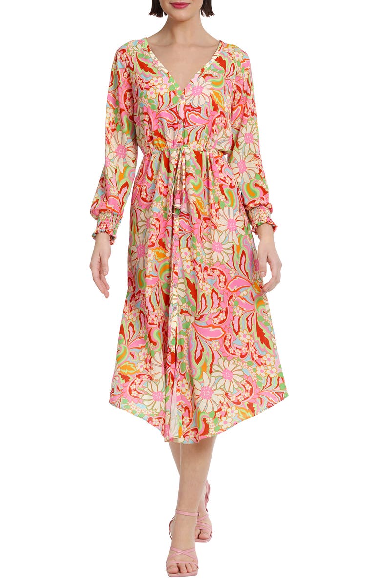 DONNA MORGAN FOR MAGGY Floral Long Sleeve Button Front Maxi Dress, Main, color, 