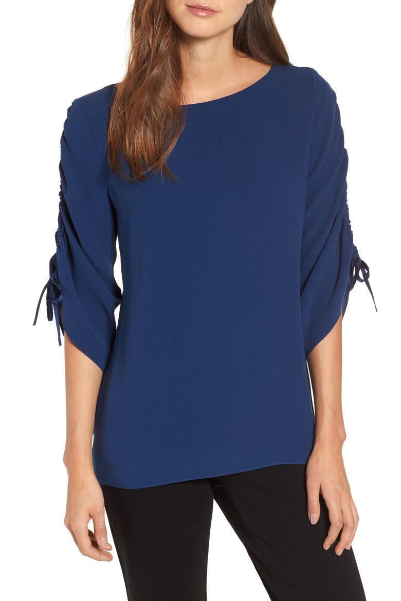Ballet Neck Silk Top, Main, color, BLUE BONNET