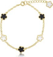 The Lovery Fine Jewelry Mother of Pearl and Onyx Spring Flower Bracelet