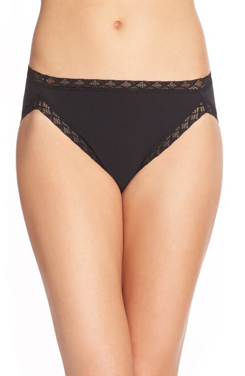 Natori Bliss French Cut Brief Panty Underwear With Lace Trim In Black