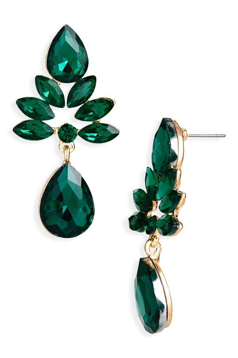 Chunky Leaf Drop Earrings, Main, color, GOLD/ GREEN
