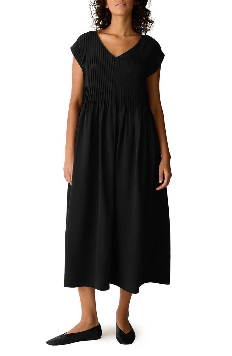 Eileen Fisher Pintuck Pleat Silk Maxi Dress, Main, color, 
