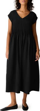 Eileen Fisher Pintuck Pleat Silk Maxi Dress