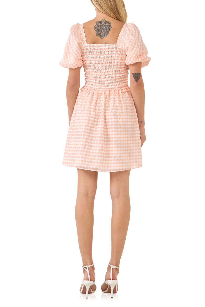 Gingham Smocked Minidress, Alternate, color, WHITE/ CORAL