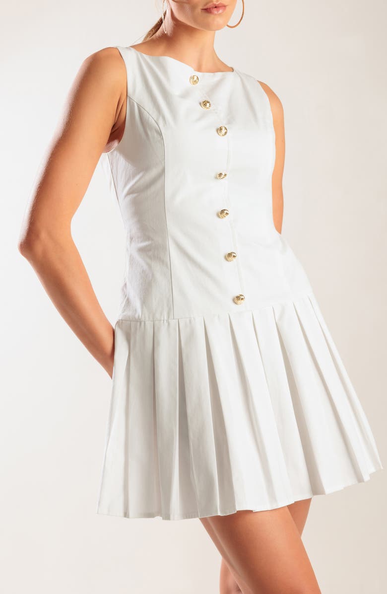 FREEMARKET Sleeveless Drop Waist Cotton Minidress, Alternate, color, White