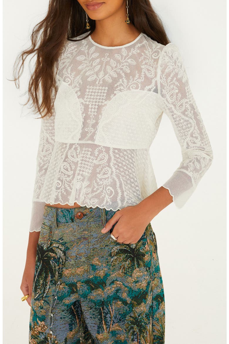 Tulle Embroidered Long Sleeve Top, Alternate, color, OFF-WHITE