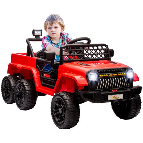 12V Ride On Car w/ Remote Control, 2WD/4WD Switchable, Back Trailer