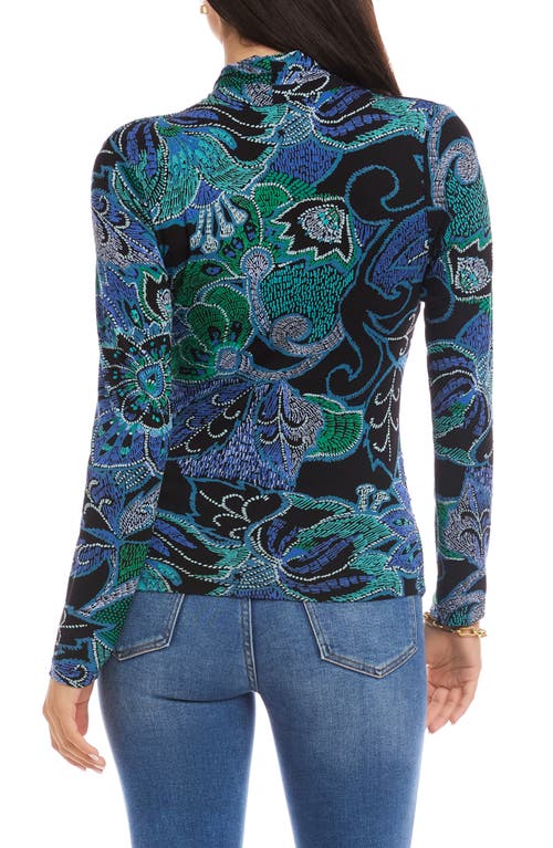 Karen Kane Dotted Floral Crossover Rib Top In Multi