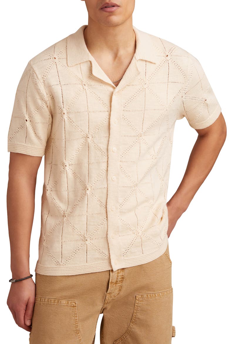 Pointelle Short Sleeve Button-Up Sweater, Main, color, WHITECAP GRAY