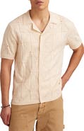 Lucky Brand Pointelle Short Sleeve Button-Up Sweater