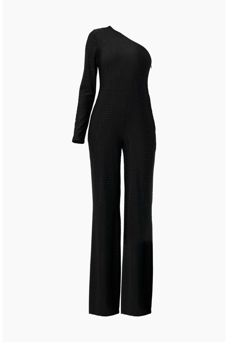 Wide-Leg Textured Jumpsuit with One Long Sleeve, Alternate, color, Black