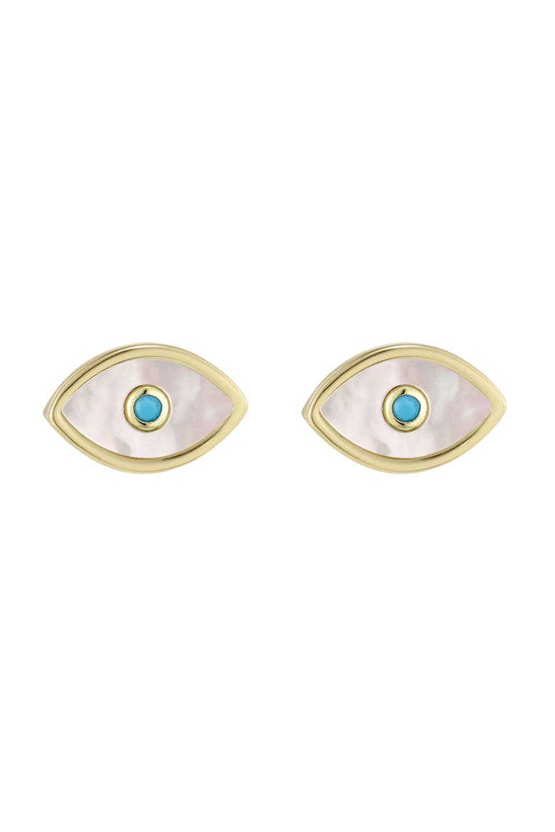 Mother-of-Pearl Evil Eye Stud Earrings, Main, color, GOLD/ WHITE/ BLUE