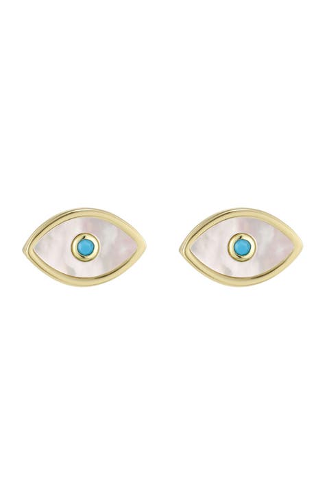 Mother-of-Pearl Evil Eye Stud Earrings