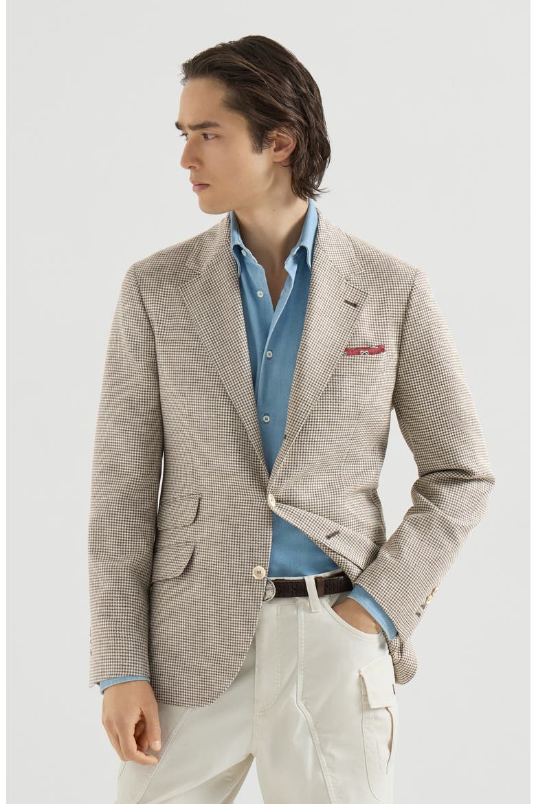 Wool, alpaca and silk houndstooth deconstructed Cavallo blazer, Main, color, Stone Grey