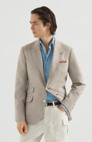 Brunello Cucinelli Wool, alpaca and silk houndstooth deconstructed Cavallo blazer