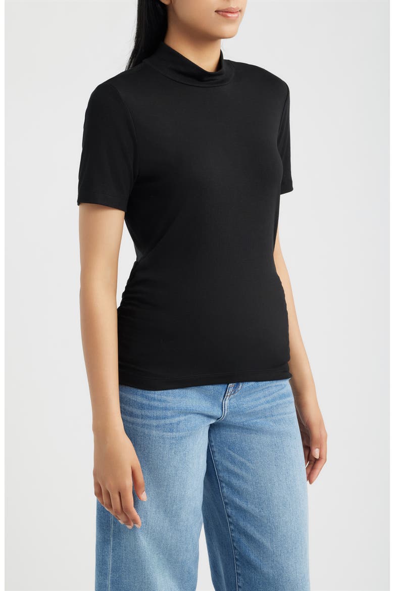 Short Sleeve Mock Neck Top, Alternate, color, BLACK