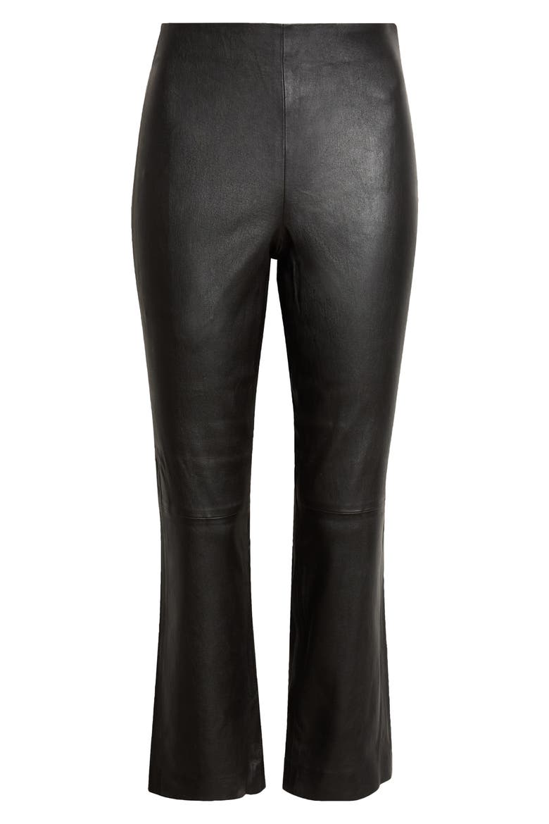 Crop Flare Stretch Leather Pants, Alternate, color, BLACK