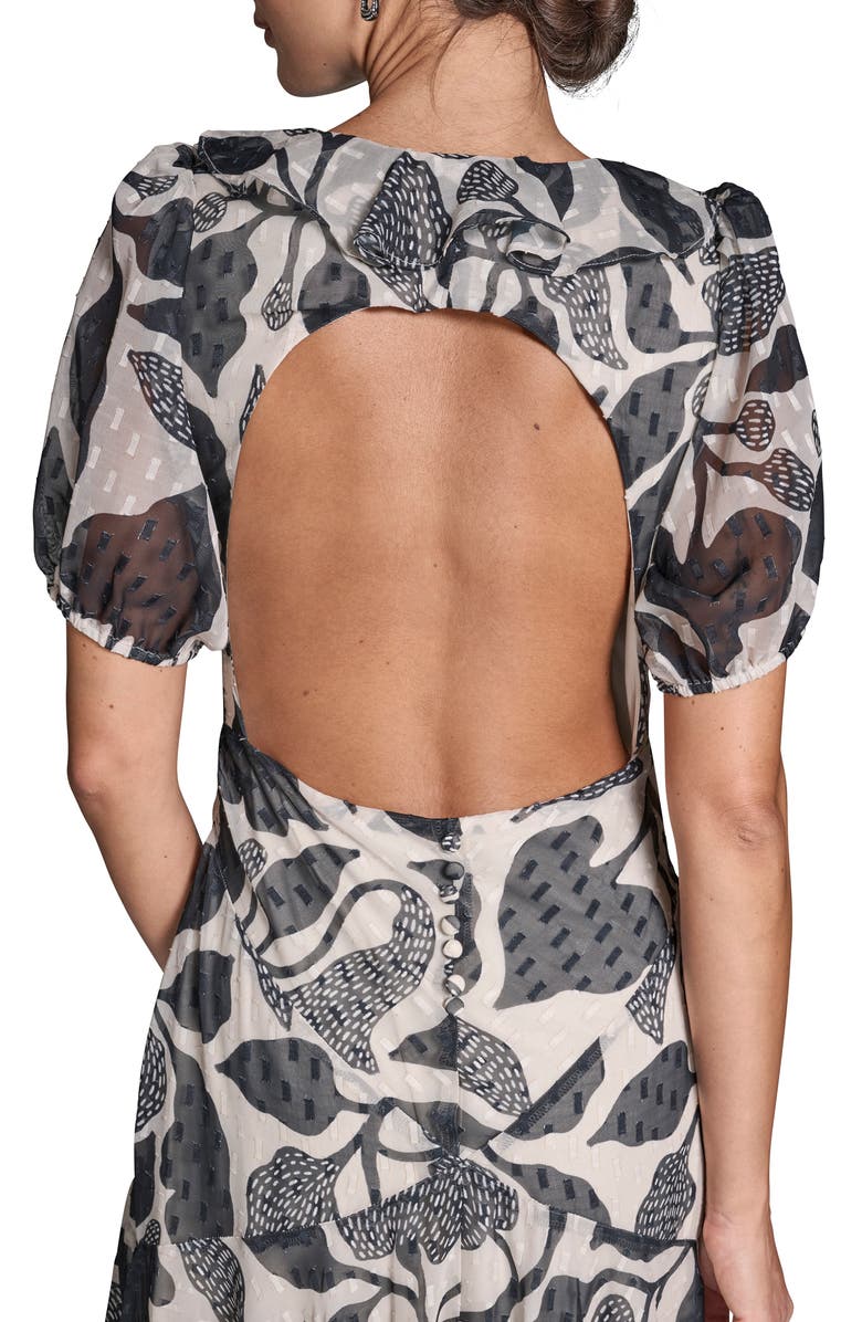 BCBG Floral Metallic Clip Dot Maxi Dress, Alternate, color, Black/ Whisper